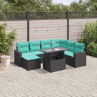 8-piece garden lounge set with cushions, black poly rattan