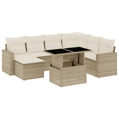 8-delige Loungeset met kussens poly rattan beige