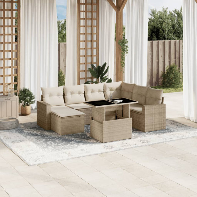 8-delige Loungeset met kussens poly rattan beige