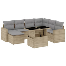 8-delige Loungeset met kussens poly rattan beige