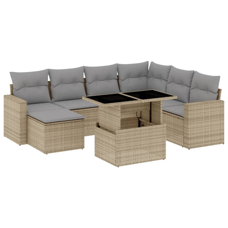 8-delige Loungeset met kussens poly rattan beige
