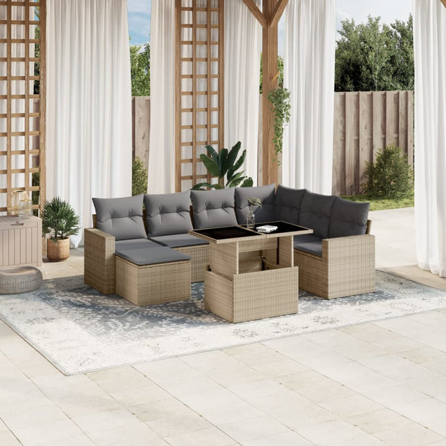 8-delige Loungeset met kussens poly rattan beige