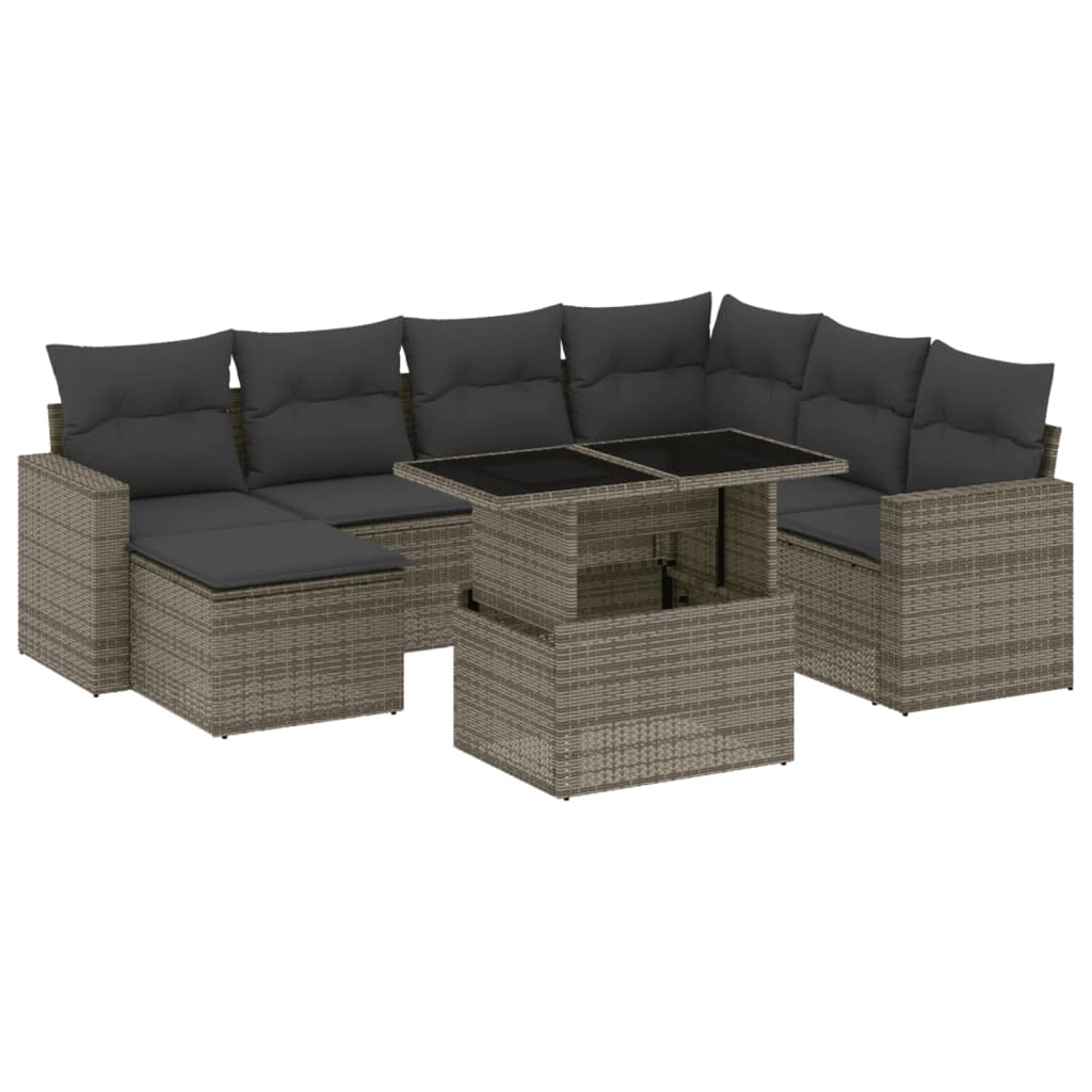 8-delige Loungeset met kussens poly rattan grijs