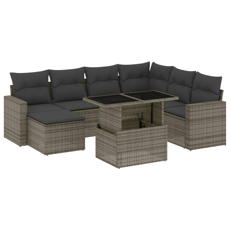 8-delige Loungeset met kussens poly rattan grijs