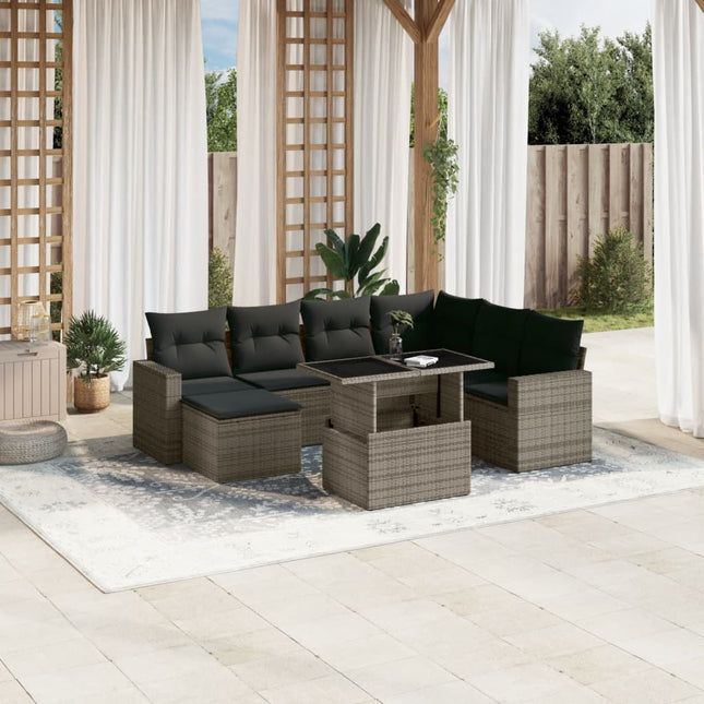 8-delige Loungeset met kussens poly rattan grijs