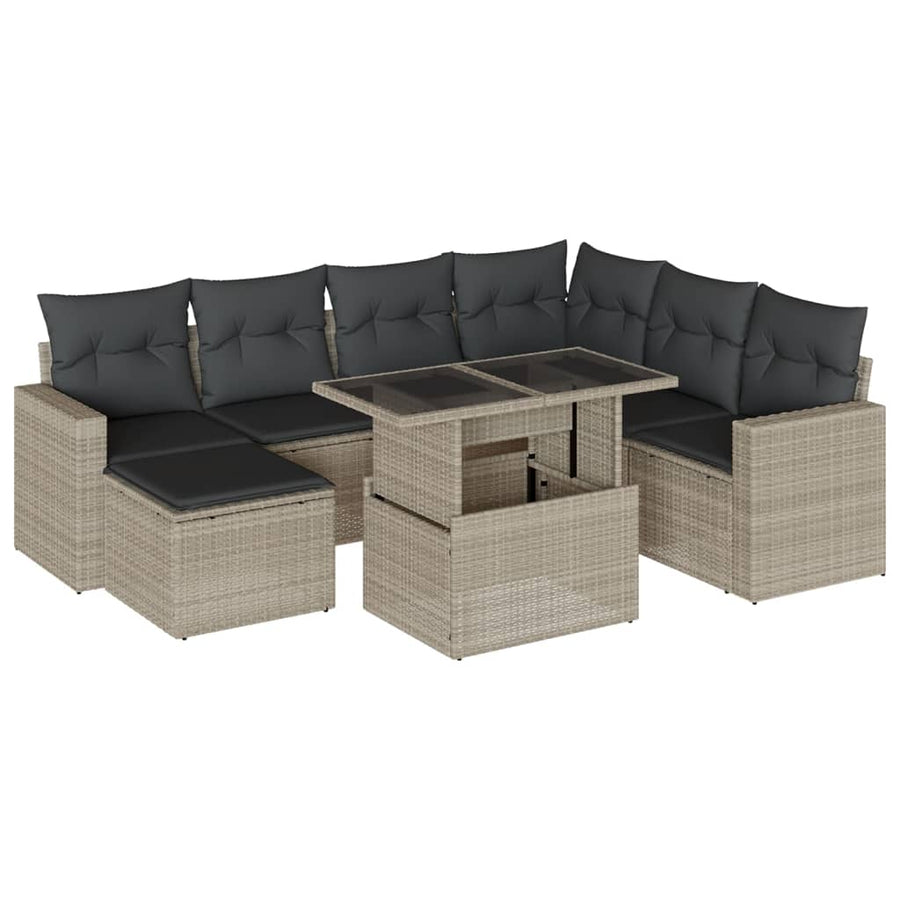 8-delige Loungeset met kussens poly rattan lichtgrijs