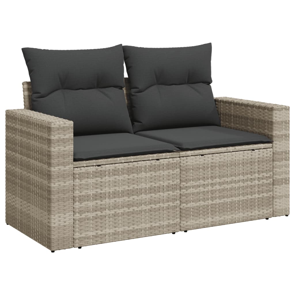 8-delige Loungeset met kussens poly rattan lichtgrijs