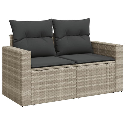 8-delige Loungeset met kussens poly rattan lichtgrijs