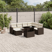 8-piece Lounge Set with cushions poly rattan brown