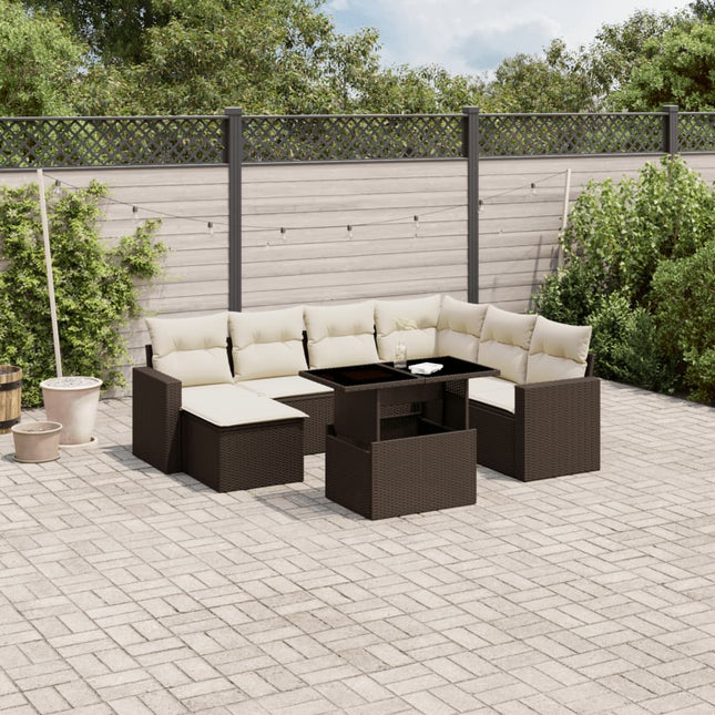 8-delige Loungeset met kussens poly rattan bruin