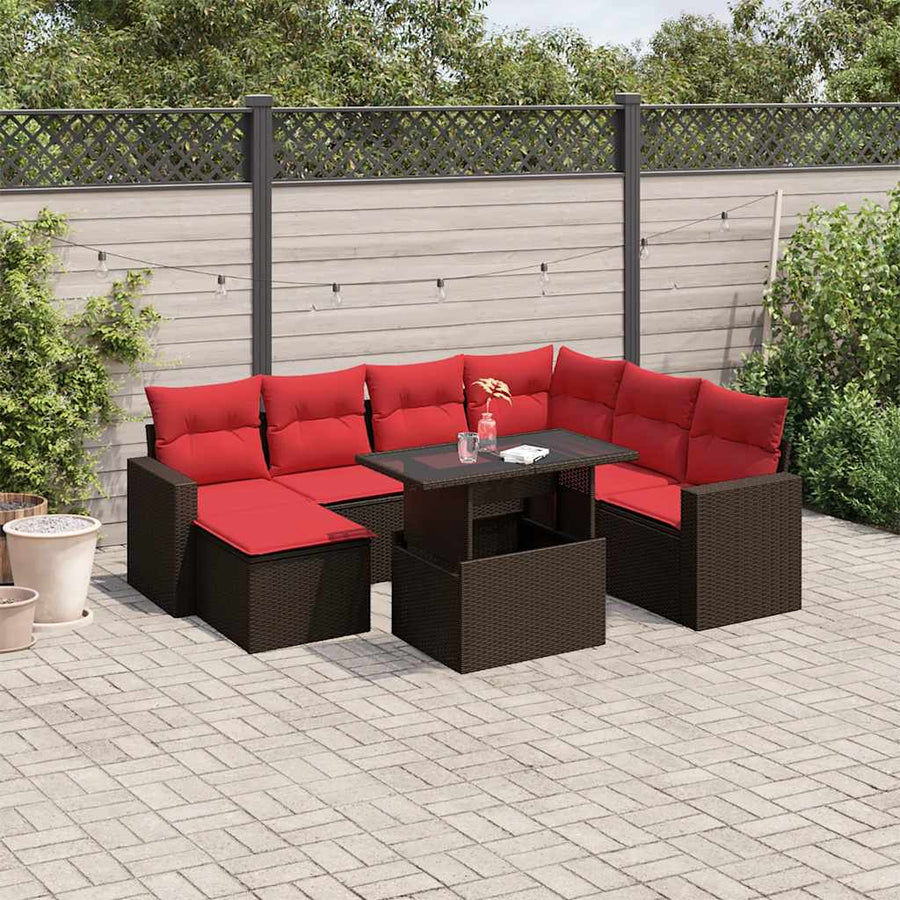 8-delige tuinbankset met kussens, bruin polyrotan
