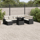 9-delige Loungeset met kussens poly rattan zwart