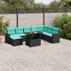 9-piece garden sofa set with cushions in black poly rattan