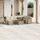 9-delige Loungeset met kussens poly rattan beige