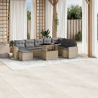 9-delige Loungeset met kussens poly rattan beige