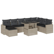 9-delige Loungeset met kussens poly rattan lichtgrijs