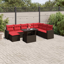 9-delige tuinbankset met kussens, bruin polyrotan