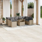 Loungeset poly rattan 10-delig beige met kussens