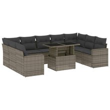 10-delige Loungeset met kussens poly rattan grijs