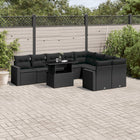 10-delige Loungeset met kussens poly rattan zwart