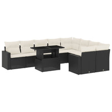 10-delige Loungeset met kussens poly rattan zwart