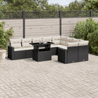 10-delige Loungeset met kussens poly rattan zwart