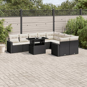Loungeset poly rattan 10-delig zwart