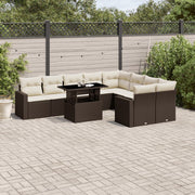 Loungeset poly rattan bruin 10-delig