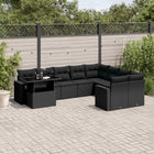 10-delige Loungeset met kussens poly rattan zwart