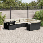 10-delige Loungeset met kussens poly rattan zwart