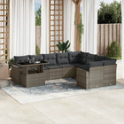 10-delige Loungeset met kussens poly rattan grijs