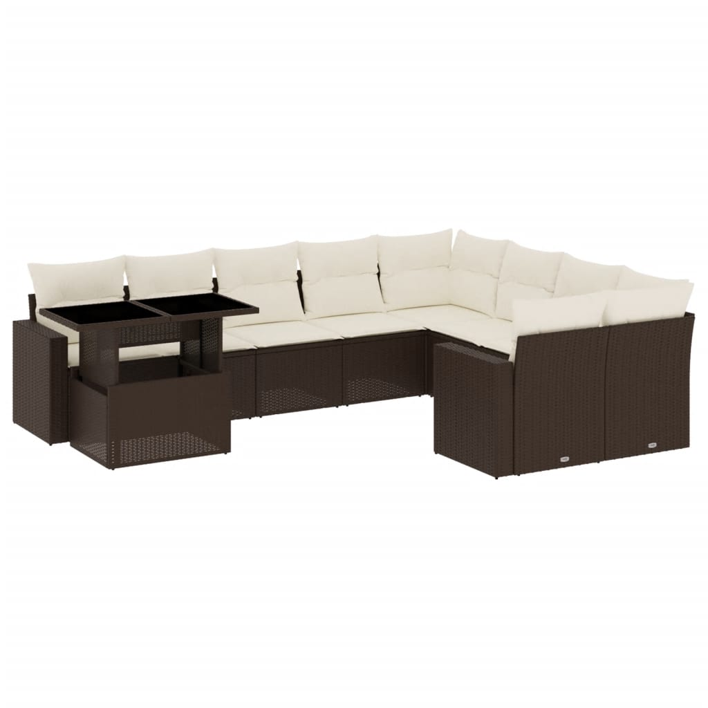 10-delige Loungeset met kussens poly rattan bruin