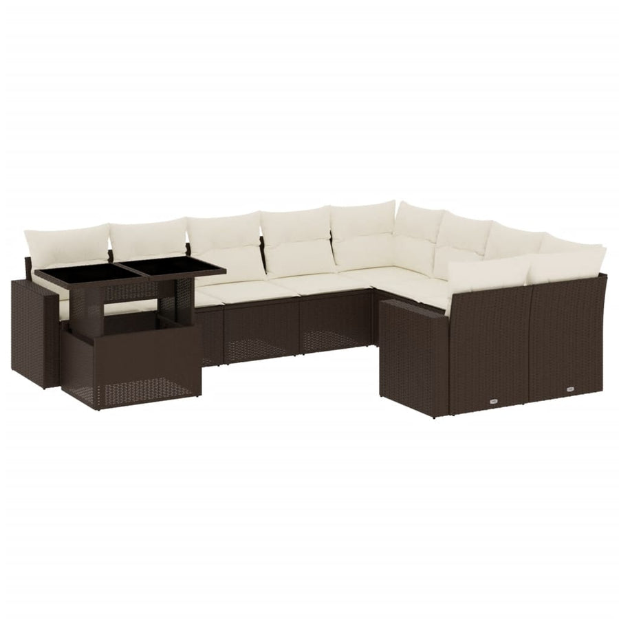10-delige Loungeset met kussens poly rattan bruin