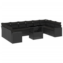 11-delige Loungeset met kussens poly rattan zwart