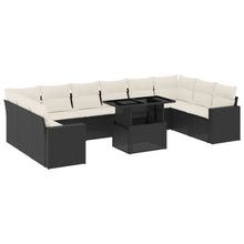 11-delige Loungeset met kussens poly rattan zwart
