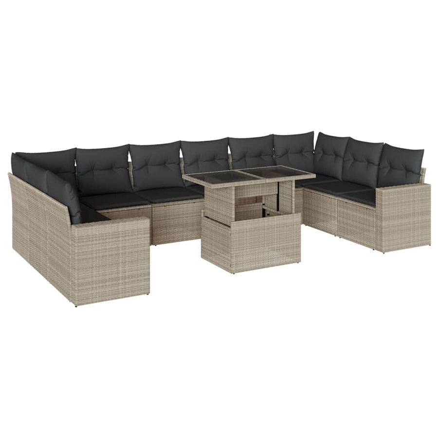 11-delige Loungeset met kussens poly rattan lichtgrijs