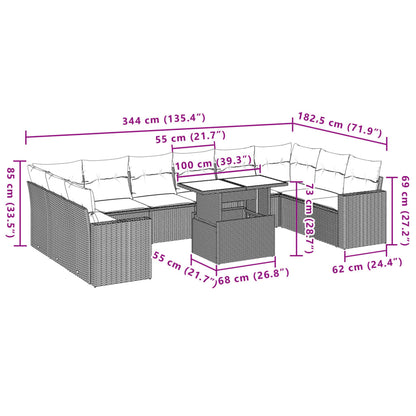 11-delige Loungeset met kussens poly rattan bruin
