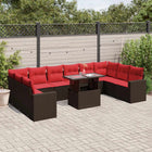 11-piece garden sofa set with cushions, brown poly rattan