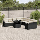 11-delige Loungeset met kussens poly rattan zwart