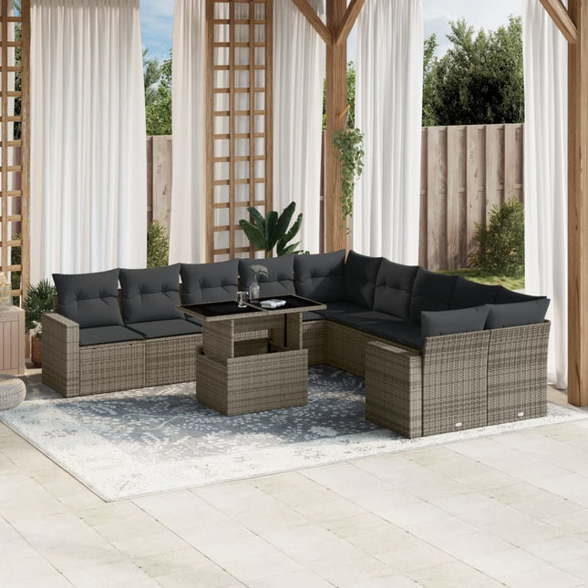 11-delige Loungeset met kussens poly rattan grijs