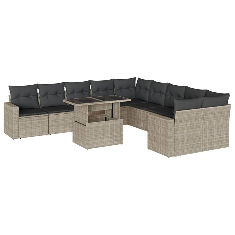 11-delige Loungeset met kussens poly rattan lichtgrijs