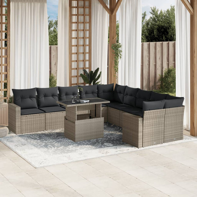 11-delige Loungeset met kussens poly rattan lichtgrijs