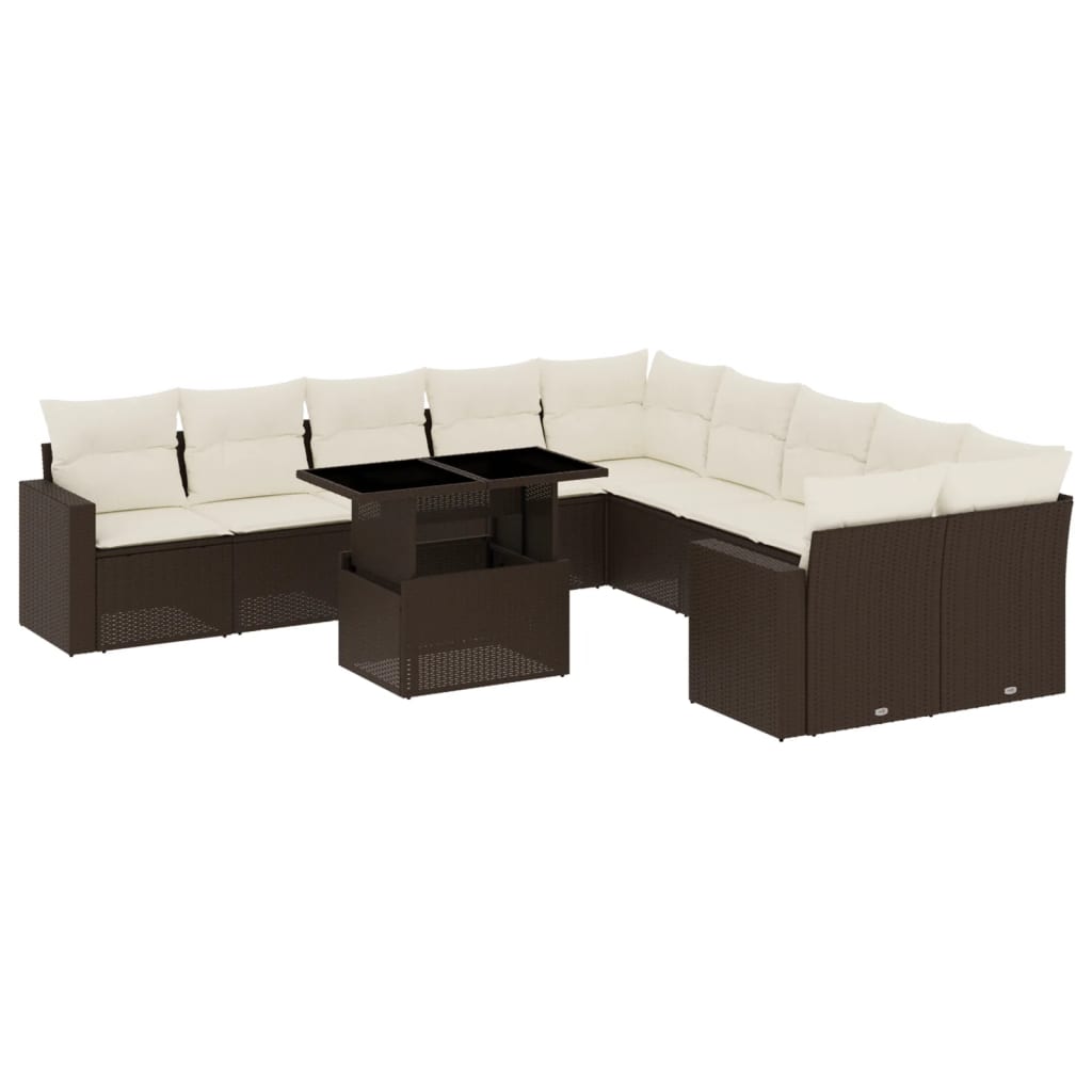 11-delige Loungeset met kussens poly rattan bruin