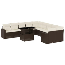 11-delige Loungeset met kussens poly rattan bruin