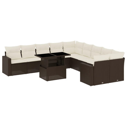 11-delige Loungeset met kussens poly rattan bruin