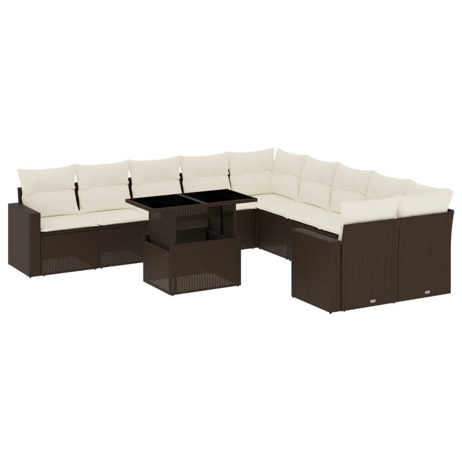 11-delige Loungeset met kussens poly rattan bruin
