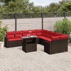 11-piece garden sofa set with cushions, brown poly rattan