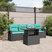 5-Piece Poly Rattan Garden Sofa Set with Cushions Black