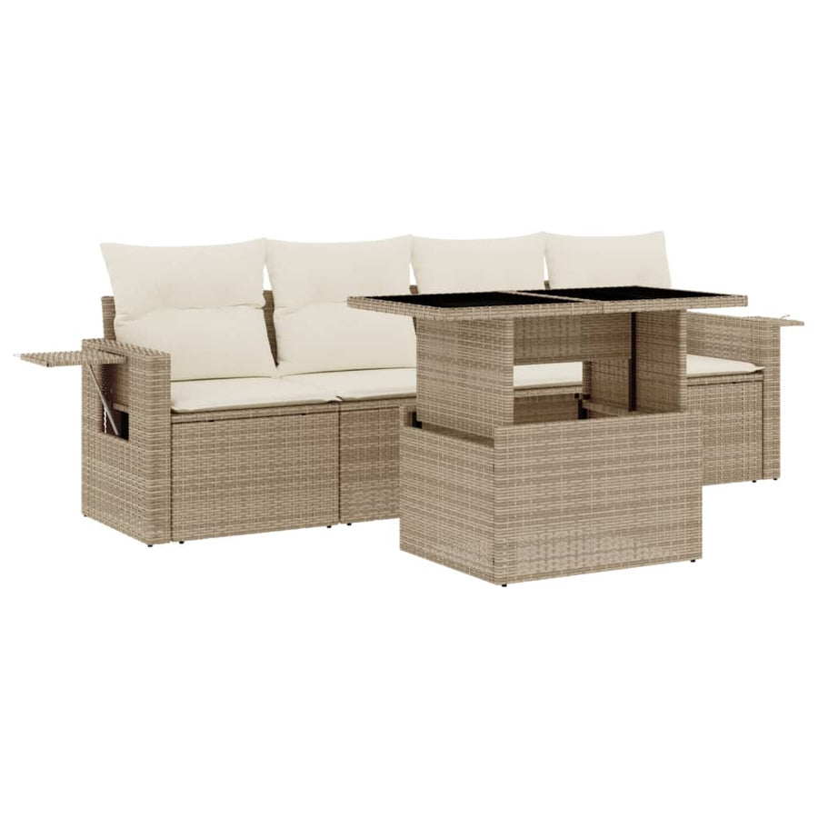 5-delige Loungeset met kussens poly rattan beige