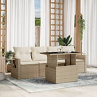 5-delige Loungeset met kussens poly rattan beige